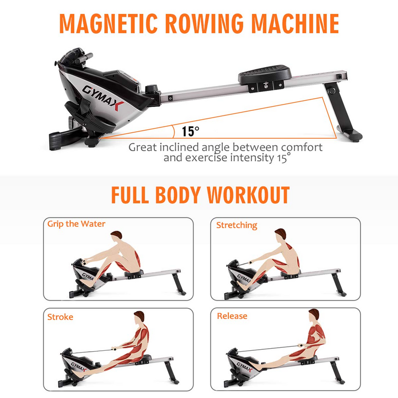 Goplus Folding Rowing Machine Magnetic Rower with Adjustable Resistance and LCD Display