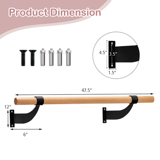 Barre De Ballet Réglable 4 Hauteurs - 120 Cm, En Bois De Hêtre Et Métal, Stable Pour Danse, Yoga Et étirements à La Maison