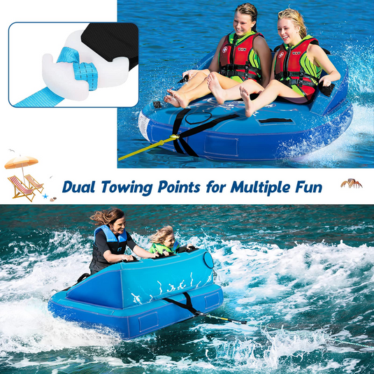 Goplus Inflatable Towable Tubes for Boating, 1-2 Person Water Sport Towables for Boat to Pull, Sofa Style Boat Tube with Drainage