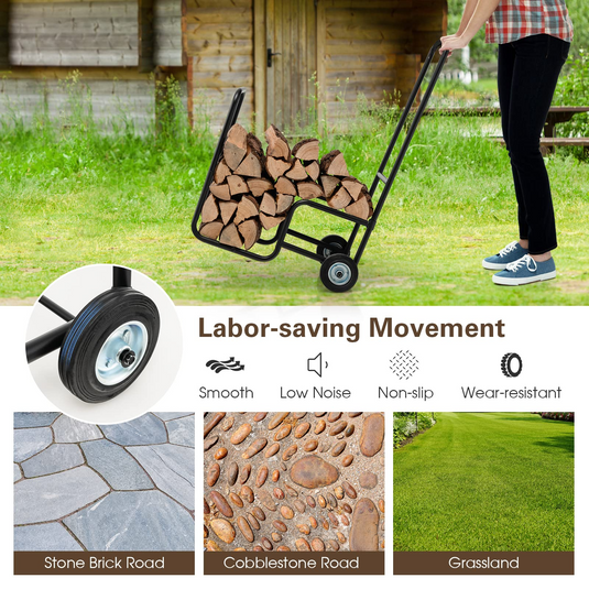 Tree Log Cart Goplus Firewood Log Cart Carrier, Indoor and Outdoor Wood Rack Storage ...