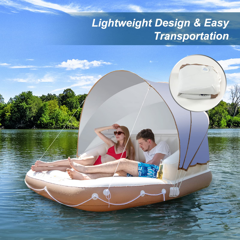 Load image into Gallery viewer, Goplus Inflatable Pool Float with Canopy, 71&quot; x 71&quot; Floating Lounge Island w/UPF50+ Retractable Removable Canopy - GoplusUS
