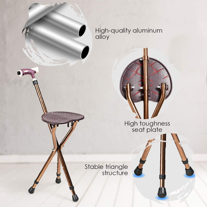 Load image into Gallery viewer, Adjustable Folding Cane Seat, Aluminum Alloy Crutch Chair with LED Light and Retractable 3 Legs - GoplusUS
