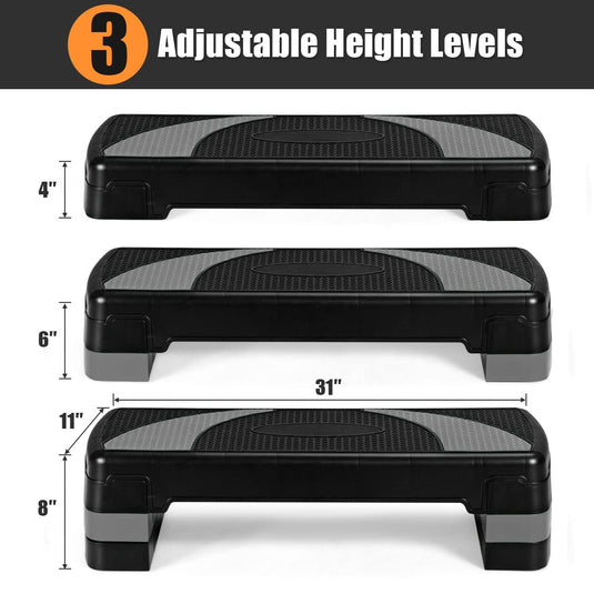 43” Adjustable Aerobic Step Platform for Exercise,Height 4” 6” 8” Fitness  Step Exercise Platform 550lbs Capacity,Non-slip Workout Step Deck w/Risers