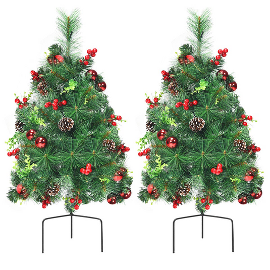 Goplus Set of 2 Pathway Christmas Trees, 2FT Pre-Lit Artificial Xmas Trees - GoplusUS