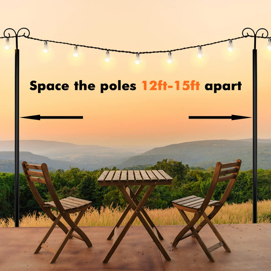 Goplus String Light Pole for Outside, 2 Pack 8ft / 10 ft Outdoor Metal Poles with Hooks for Hanging String Lights, 2 x 8 ft