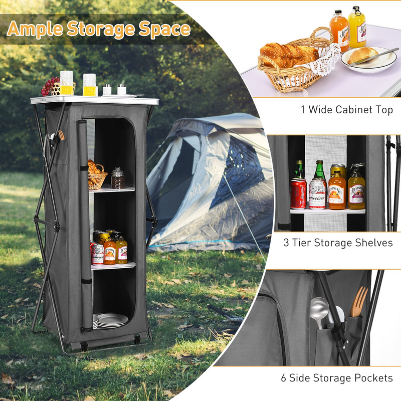 Load image into Gallery viewer, Goplus Folding Camping Storage Cabinet, Pop Up Outdoor Camping Kitchen Station with Large 3-Tier Storage Organizer - GoplusUS
