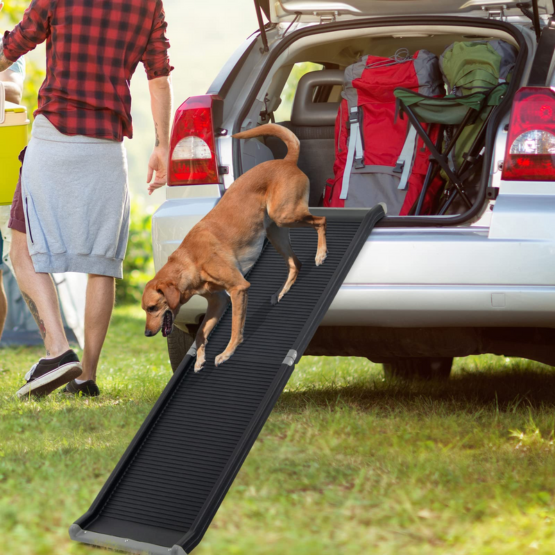 Load image into Gallery viewer, Goplus Dog Car Ramp, 63 Inch Folding Portable Pet Ramp for Large Dogs SUV Truck Bed w/ Side Rails &amp; Safety Lock &amp; Non-Slip Surface &amp; Carry Handle - GoplusUS
