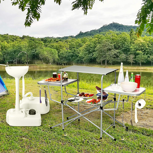 BENTISM Camping Kitchen Table Folding Portable Cook Table Cupboard