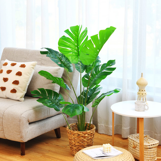 Goplus Artificial Monstera Deliciosa Plant, 4ft Tall Fake Tropical Palm Tree w/10 Pcs Different Turtle Leaves - GoplusUS