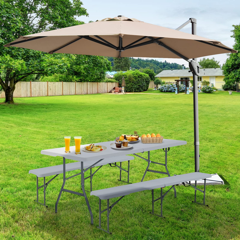 Load image into Gallery viewer, Goplus 6 FT 3-Piece Portable Picnic Table Bench Set, Weather-Resistant Plastic Folding Picnic Tables with Benches
