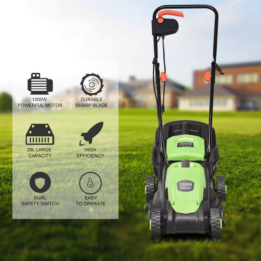 14-Inch 12 Amp Lawn Mower w/Grass Bag Folding Handle Electric Push Lawn Corded Mower - GoplusUS