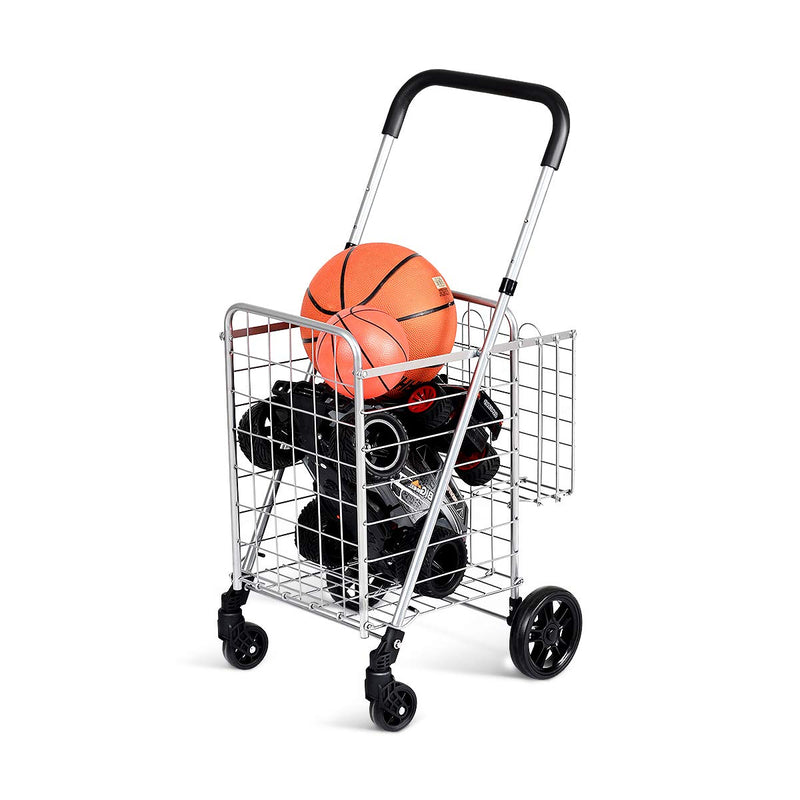 Load image into Gallery viewer, Folding Shopping Utility Cart, Double Basket and 360 Swivel Wheels, Adjustable Handle - GoplusUS
