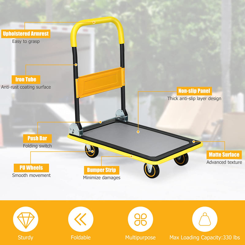 Load image into Gallery viewer, Folding Platform Cart, 330LBS Rolling Flatbed Cart Hand Platform Truck Push Dolly for Loading, Yellow - GoplusUS
