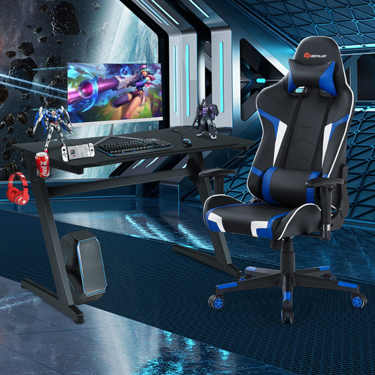 Goplus Gaming Desk & Chair Combo Set, Racing Style Home Office Chair & Desk w/Cup Holder, Headphone Hook & Mouse Pad - GoplusUS