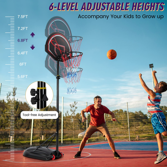 Goplus Portable Basketball Hoop Outdoor, 6.9-8.9 FT Height Adjustable Basketball Stand with 32 Shatterproof Backboard - GoplusUS