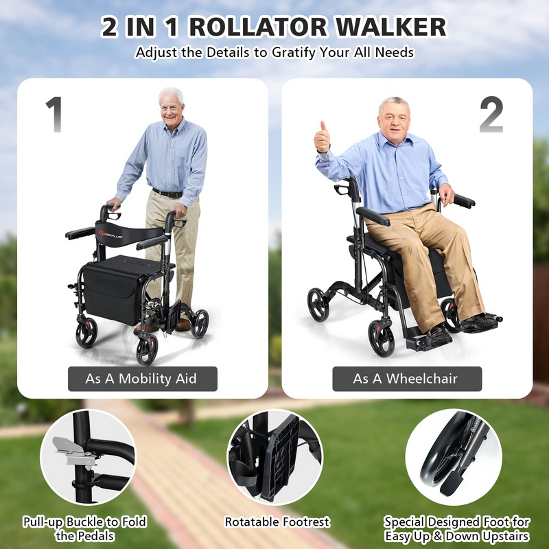 Load image into Gallery viewer, Goplus 2 in 1 Folding Rollator Walker, 4 Wheel Medical Walker with Seat - GoplusUS
