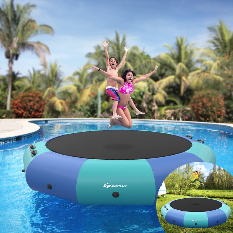 Load image into Gallery viewer, Inflatable Water Trampoline, 10FT/12FT/15FT Recreational Water Bouncer w/ Electric Inflator, Rope Ladder - GoplusUS
