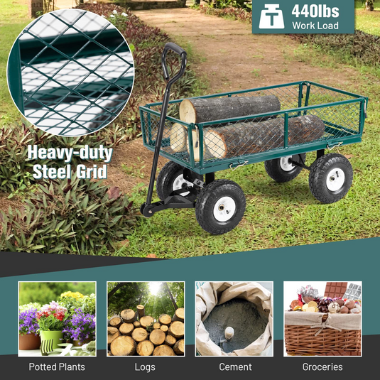 Goplus Steel Garden Cart, Outdoor Utility Wagon with Removable Sides, Heavy Duty 440LBS Capacity - GoplusUS
