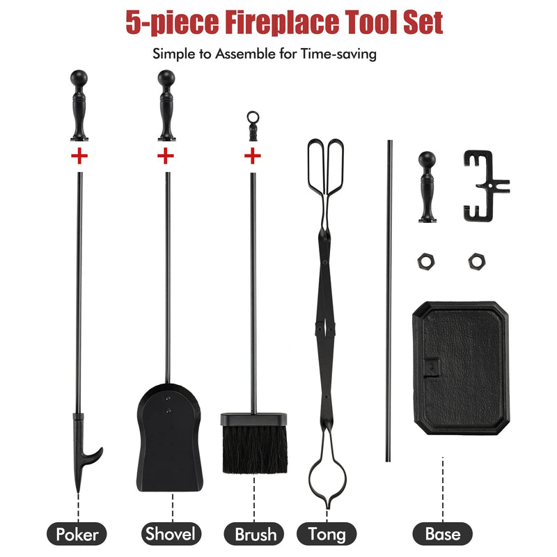 Load image into Gallery viewer, Goplus 5-Piece Fireplace Tools Set, Heavy Duty Steel Fireplace Tools with Poke, Shovel, Fire-resistant Palm Brush, Tong,Stand - GoplusUS
