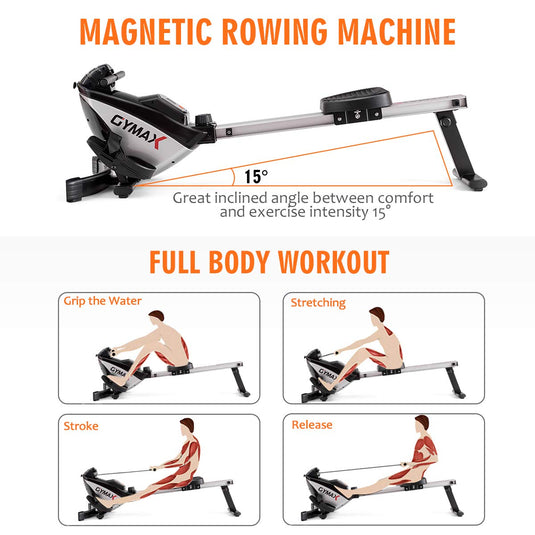 Folding Rowing Machine,Magnetic Rower with Adjustable Resistance and LCD Display - GoplusUS