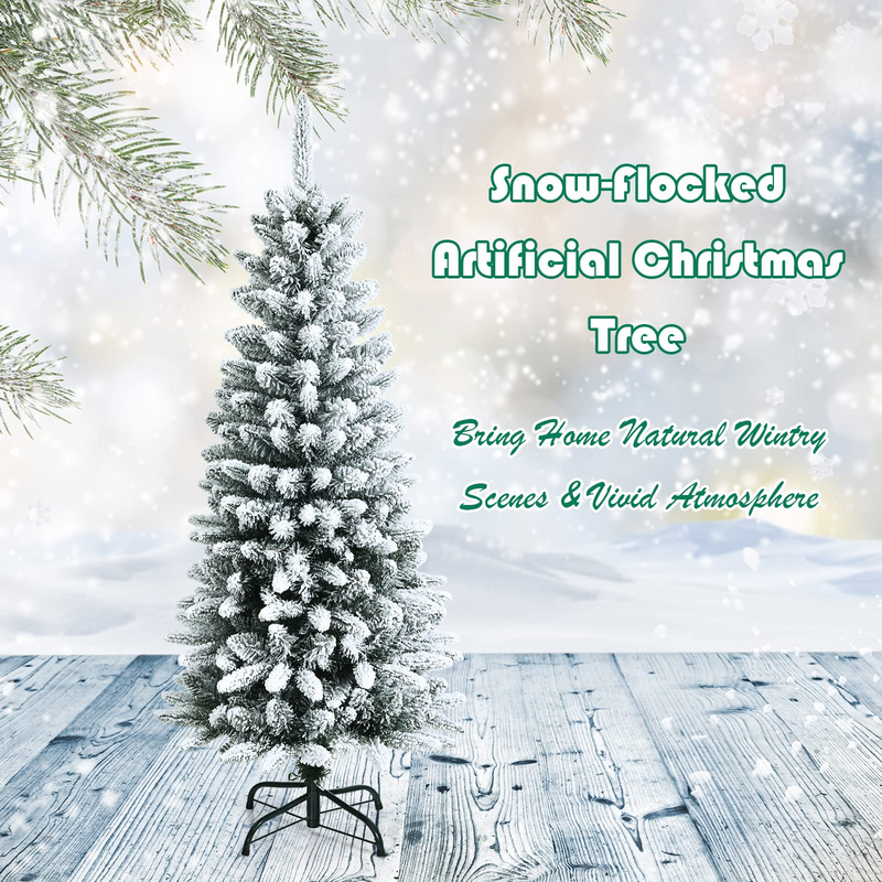Load image into Gallery viewer, Goplus Snow Flocked Pencil Christmas Tree, Hinged Artificial Slim Xmas Tree - GoplusUS
