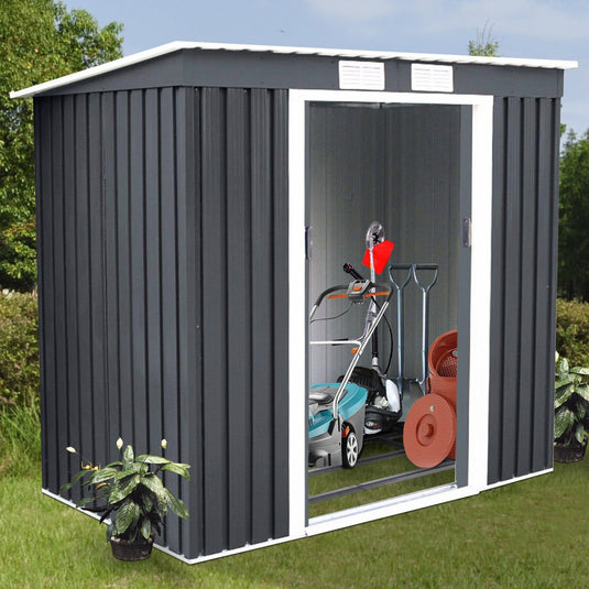 Goplus 4' X 7' Outdoor Storage Shed Garden Sliding Door Outside Tool House