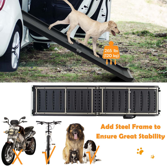 Goplus Dog Car Ramp, 63 Inch Folding Portable Pet Ramp for Large Dogs SUV Truck Bed w/ Side Rails & Safety Lock & Non-Slip Surface & Carry Handle - GoplusUS