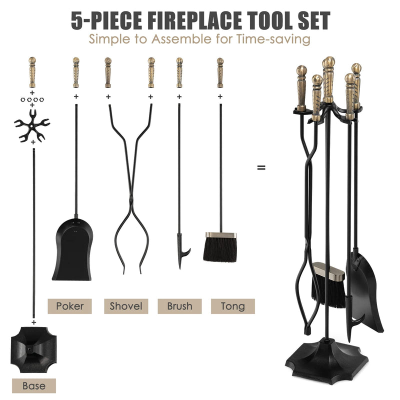 Load image into Gallery viewer, Goplus Fireplace Tool Set, Outdoor Modern Fireplace Tools with Poker, Shovel, Fire-Resistant Brush, Tong, Stand - GoplusUS
