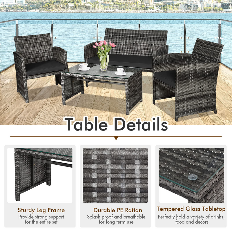 Load image into Gallery viewer, Goplus 4-Piece Rattan Patio Furniture Set, Wicker Rattan Furniture Set
