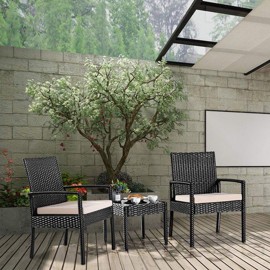 Goplus Rattan Furniture Set for Outdoor Patio Backyard Garden, 3-Piece Wicker Conversation Set - GoplusUS