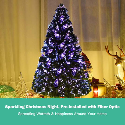 Artificial PVC Christmas Tree Pre-Lit Fiber Optic Tree - GoplusUS