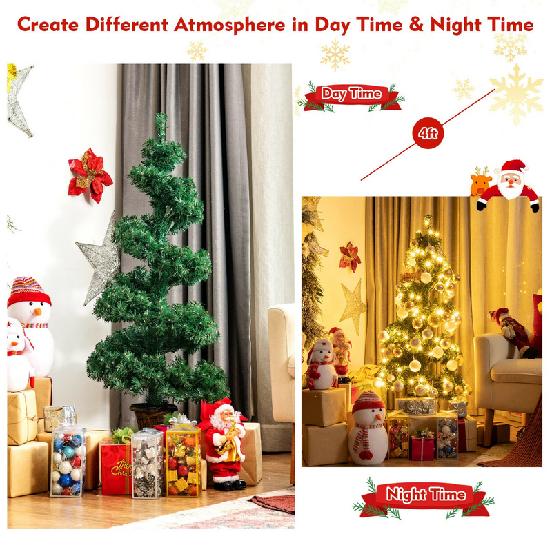 Load image into Gallery viewer, Goplus 4ft Pre-Lit Christmas Tree for Entrances, 2 Pack Artificial Spiral Topiary Tree with 150 LED Lights - GoplusUS
