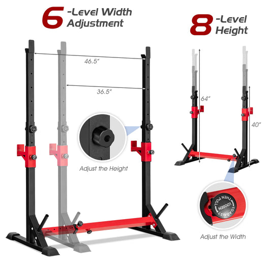 Adjustable Barbell Rack Stand, Multi-function Squat Rack Dip Station w/ Weight Plates Storage - GoplusUS