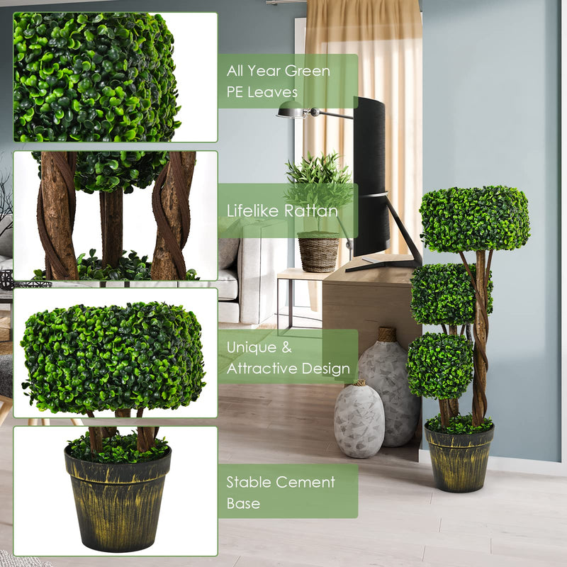 Load image into Gallery viewer, 36&#39; Artificial Triple Square Shaped Boxwood Topiary Tree W/ Cement-Filled Plastic Pot - GoplusUS
