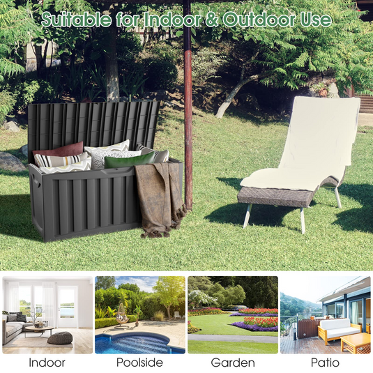 Goplus 90 Gallon Deck Box, Outdoor Resin Storage Box with Lockable Lid for for Cushions & Patio Furniture - GoplusUS