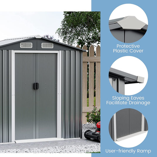 Goplus 6' x 4' Outdoor Storage Shed, Weather-Resistant Galvanized Metal Tool House