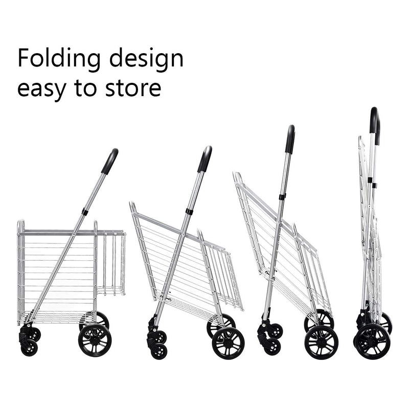 Load image into Gallery viewer, Folding Shopping Utility Cart, Double Basket and 360 Swivel Wheels, Adjustable Handle - GoplusUS
