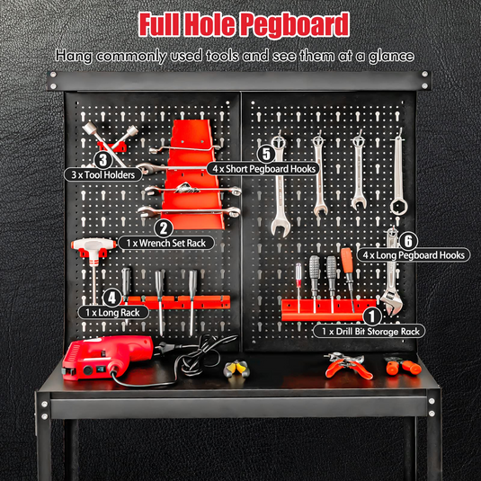 Goplus Workbench with Pegboard, Heavy-Duty Steel Tool Table with 2 Ope ...