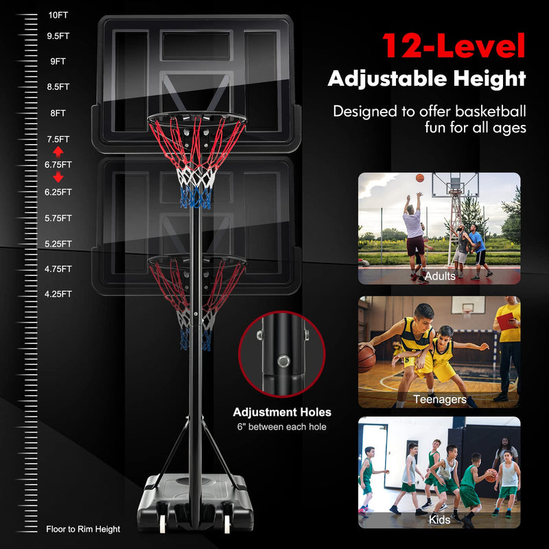 Load image into Gallery viewer, Goplus Portable Basketball Hoop Outdoor, 4.25-10FT 12-Level Height Adjustable Basketball Goal System - GoplusUS
