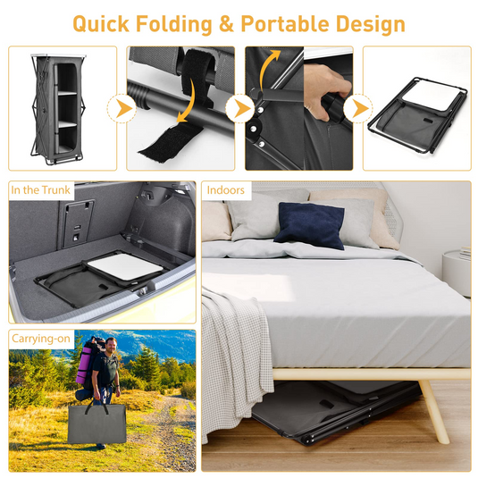 Goplus Folding Camping Storage Cabinet, Pop Up Outdoor Camping Kitchen Station with Large 3-Tier Storage Organizer - GoplusUS