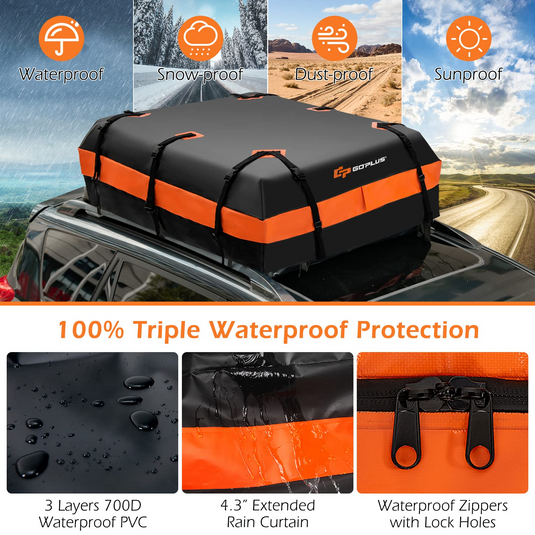 Goplus Car Rooftop Cargo Carrier Bag, 21 Cubic 100% Waterproof Soft Car Roof Bag for All Vehicles with/Without Rack - GoplusUS