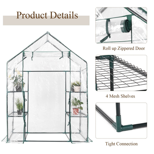 Goplus Greenhouse, 3 Tier Walk-in Green House with Roll up Zippered Door for Indoor Outdoor Use - GoplusUS