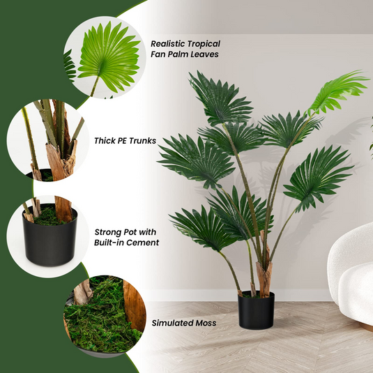 Goplus 4ft Artificial Fan Palm Tree, Fake Tropical Palm Tree with 8 Large Leaves - GoplusUS