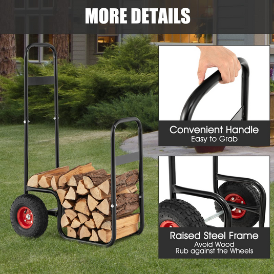 Goplus Firewood Log Cart, Outdoor Indoor Firewood Rack Storage Mover with Wear-Resistant Rubber Wheels - GoplusUS