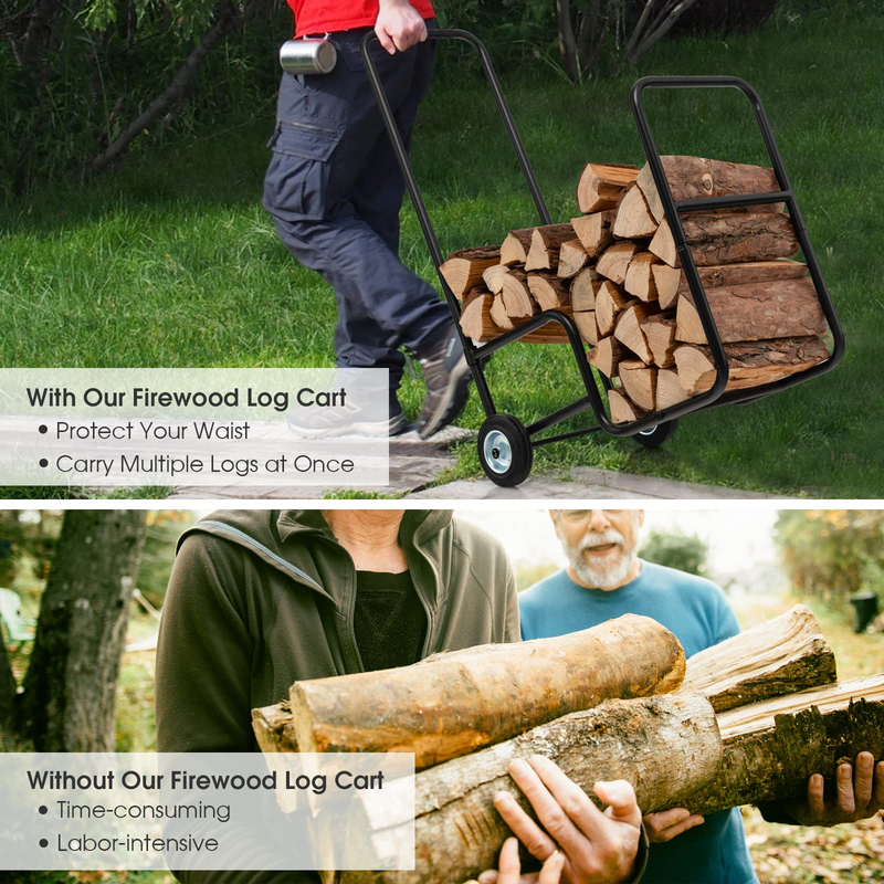 Load image into Gallery viewer, Goplus Firewood Log Cart Carrier, Indoor and Outdoor Wood Rack Storage Mover with Anti-Slip and Wear-Resistant Wheels - GoplusUS
