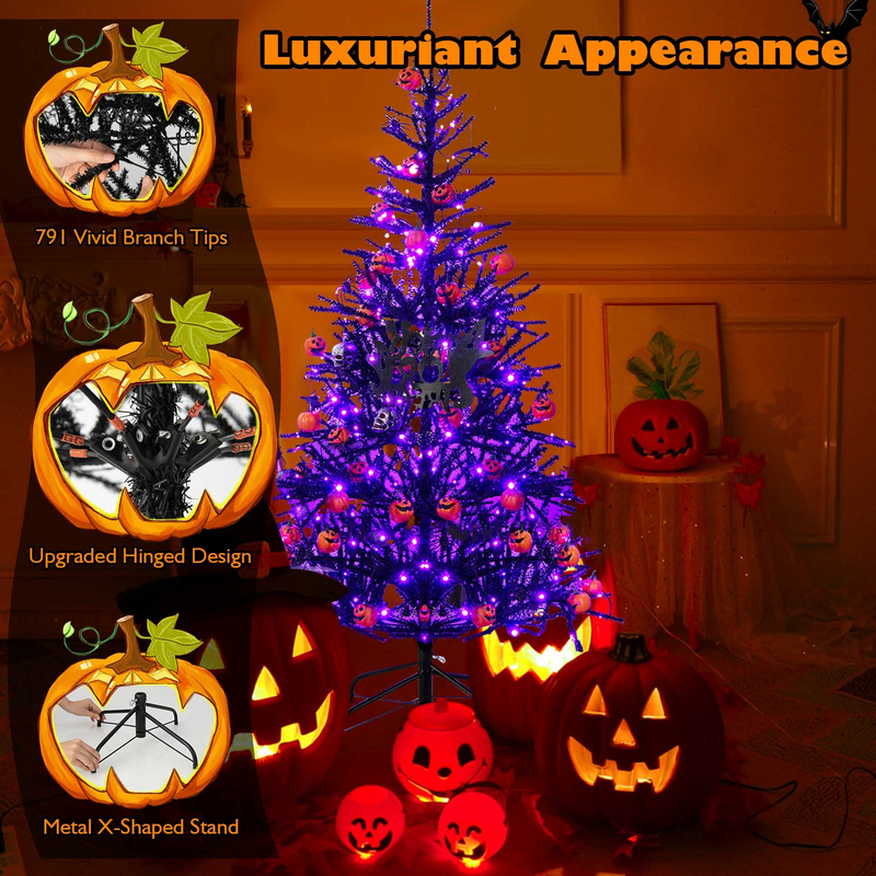 Load image into Gallery viewer, Goplus 6ft Pre-lit Black Halloween Tree, Hinged Artificial Christmas Tree w/ 250 Purple LED Lights - GoplusUS
