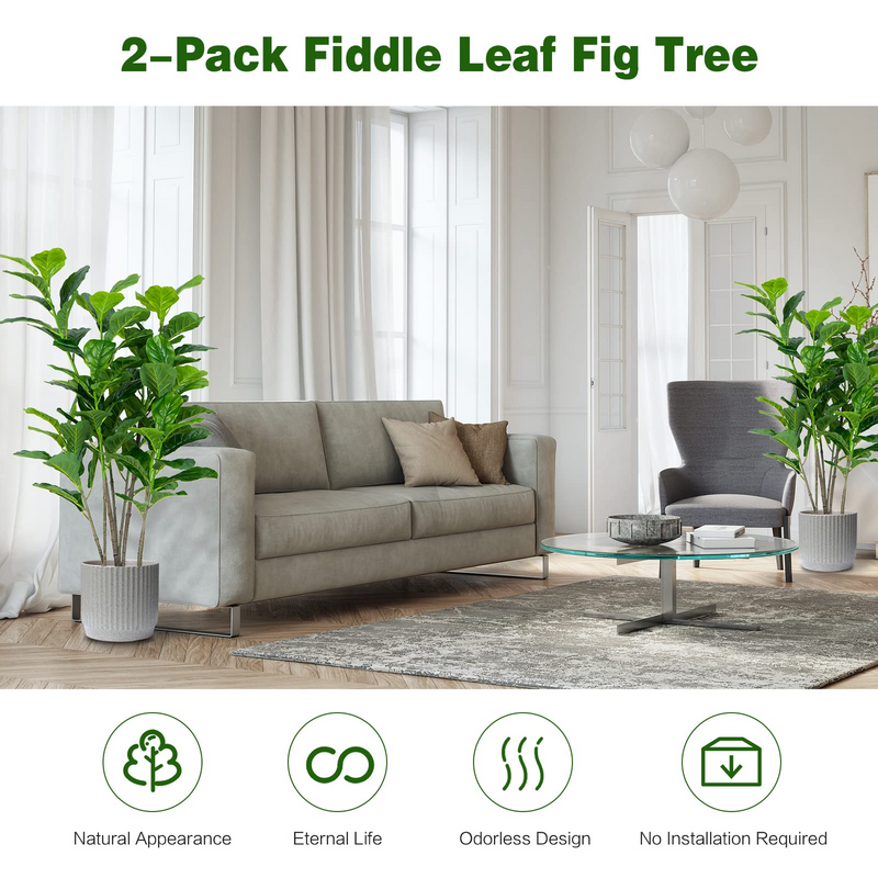 Load image into Gallery viewer, Goplus Fake Fiddle Leaf Fig Tree, 2-Pack 51&#39;&#39; Tall Artificial Tree Greenery Plants in Pots W/100 Leaves - GoplusUS
