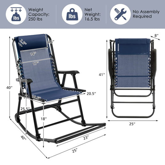 Goplus Folding Rocking Chair, Zero Gravity Rocking Camping Chair with Pillow(Set of 2)