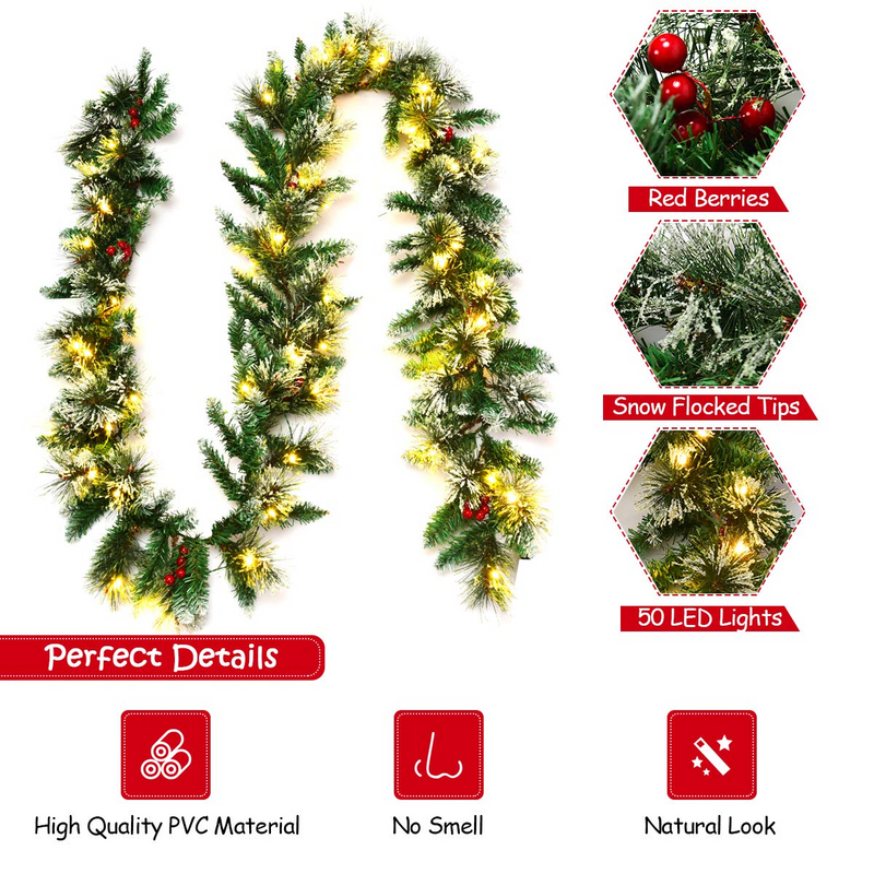 Load image into Gallery viewer, Goplus 9FT Pre-lit Christmas Garland, Artificial Christmas Pine Rattan w/Timer - GoplusUS
