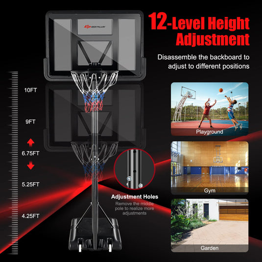 Goplus Portable Basketball Hoop Outdoor, 4.5FT-10FT Height Adjustable Basketball Goal System - GoplusUS